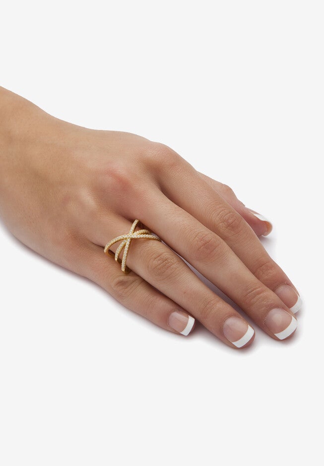 .57 Tcw Cubic Zirconia 14K Yellow Gold-Plated Sterling Silver Crossover Ring, , alternate image number null