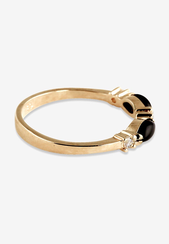 Yellow Gold-Plated Natural Black Onyx And Round Crystal Ring, , on-hover image number null