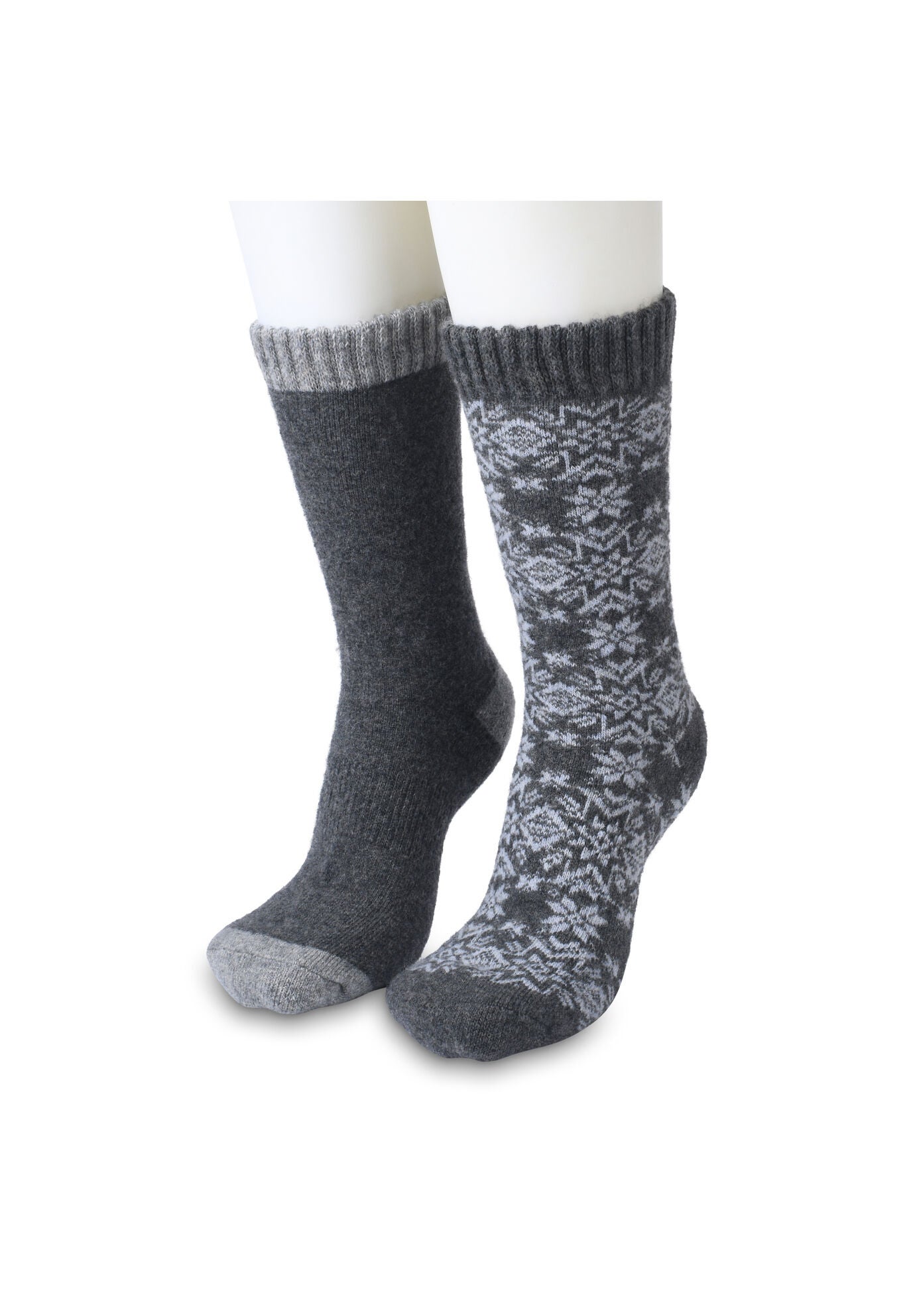 2 Pair Pack 25% Wool Blend Socks, BLACK SNOWFLAKE, hi-res image number 0
