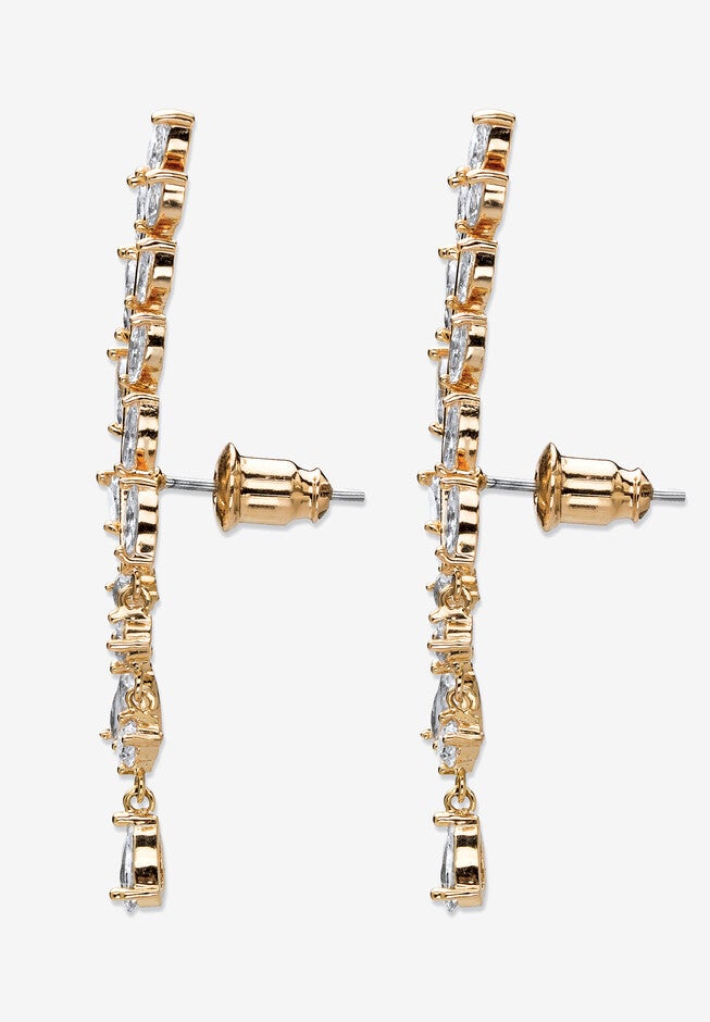 Goldtone Marquise Cut Ear Climber Drop Earrings Cubic Zirconia (3 cttw TDW), , on-hover image number 1