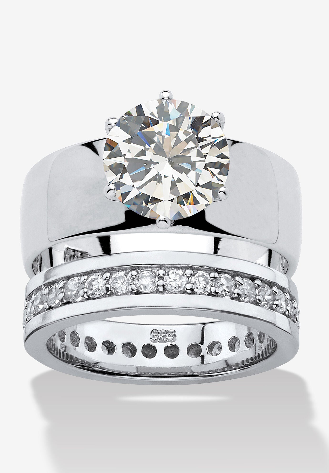 4.80 Cttw. 2-Piece Round Cubic Zirconia Sterling Silver Wedding Ring Set, SILVER, hi-res image number 0