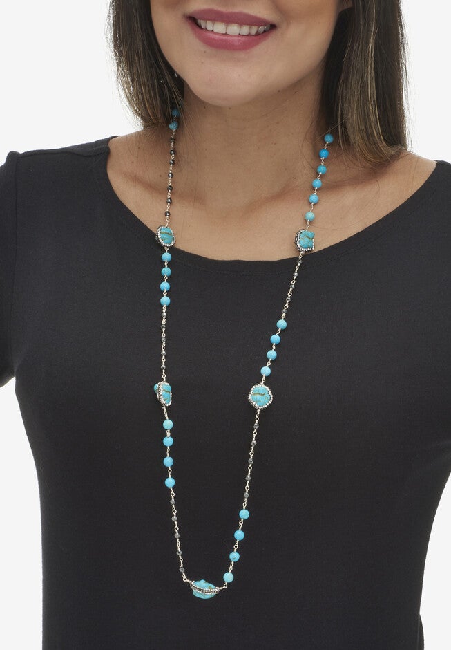 Genuine And Simulated Turquoise Silvertone Necklace Set 36-Inch, , alternate image number 2