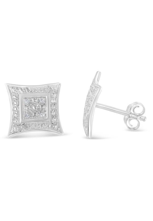 Sterling Silver Diamond Accented 4Stone Four Pointed Star Shaped Halostyle Stud Earrings, , on-hover image number null