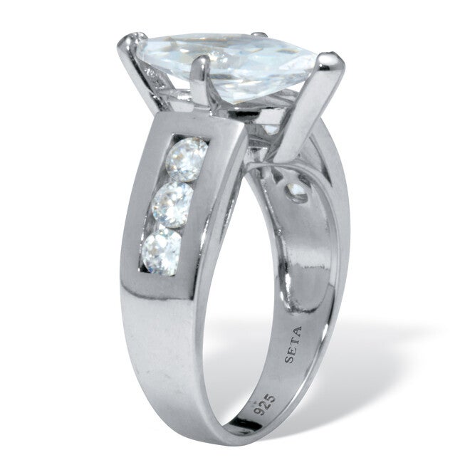 2.9 TCW Marquise-Cut Cubic Zirconia Sterling Silver Bridal Ring, WHITE, on-hover image number null