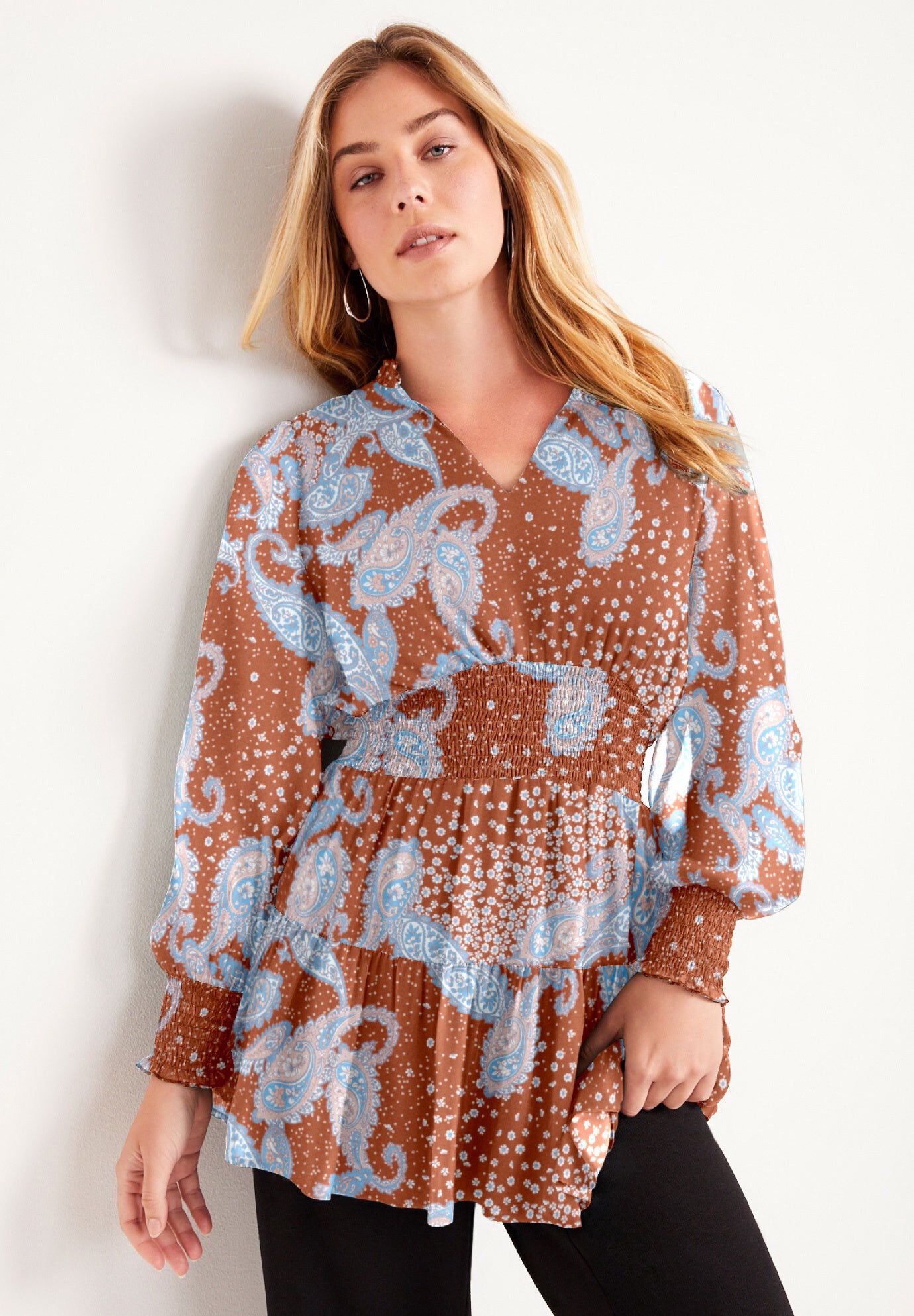 Smocked Georgette Tunic