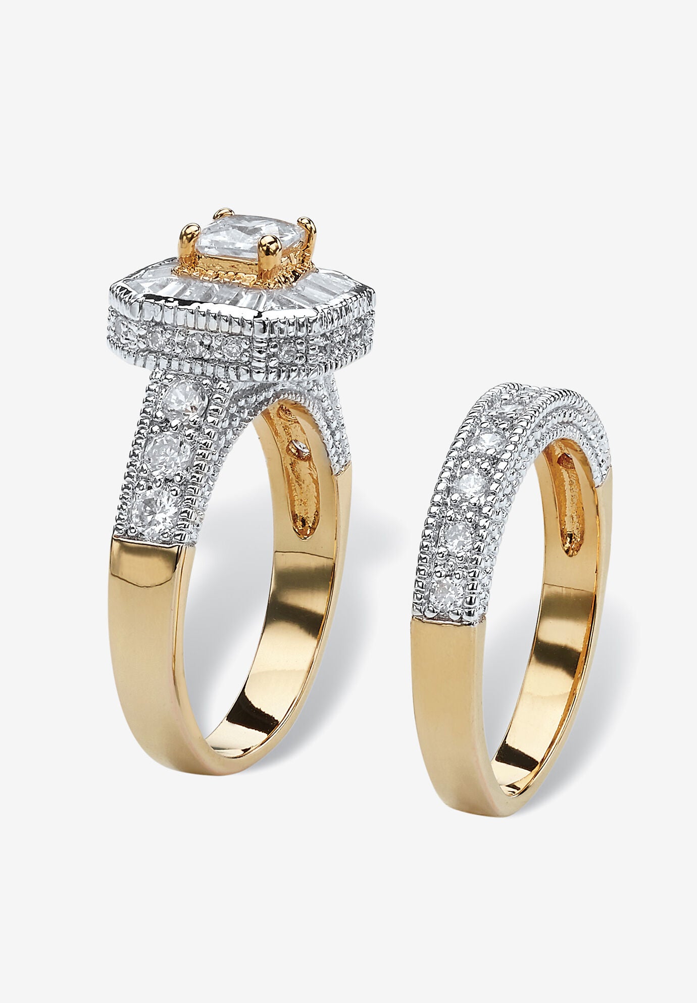 2.35 Tcw Cz Two-Tone Vintage-Style Gold-Plated 2-Piece Bridal Ring Set, , on-hover image number 1