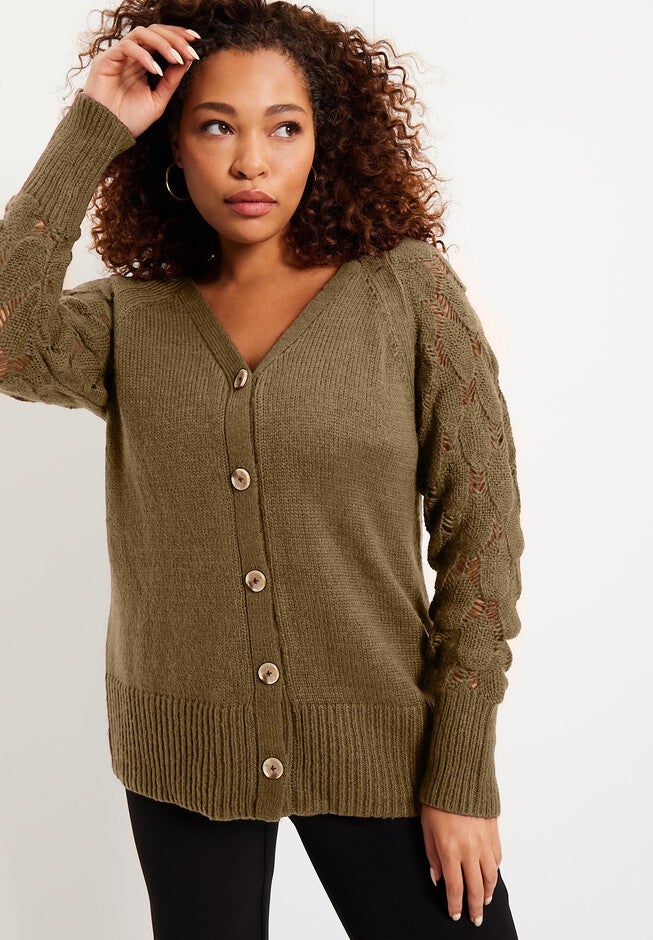 Openwork Cardigan, OLIVE BROWN, hi-res image number null