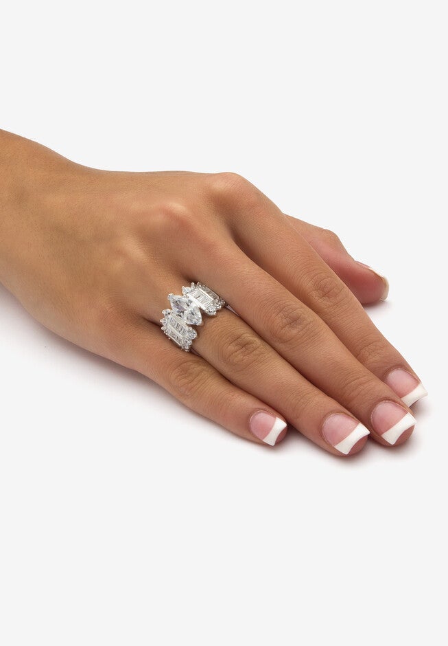 6.55 Tcw Marquise-Cut Cubic Zirconia Ring In .925 Sterling Silver, , alternate image number null