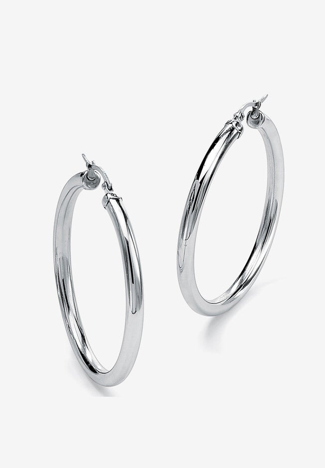 Stainless Steel Tubular Lightweight Hoop Earrings (62mm), STAINLESS, hi-res image number 0