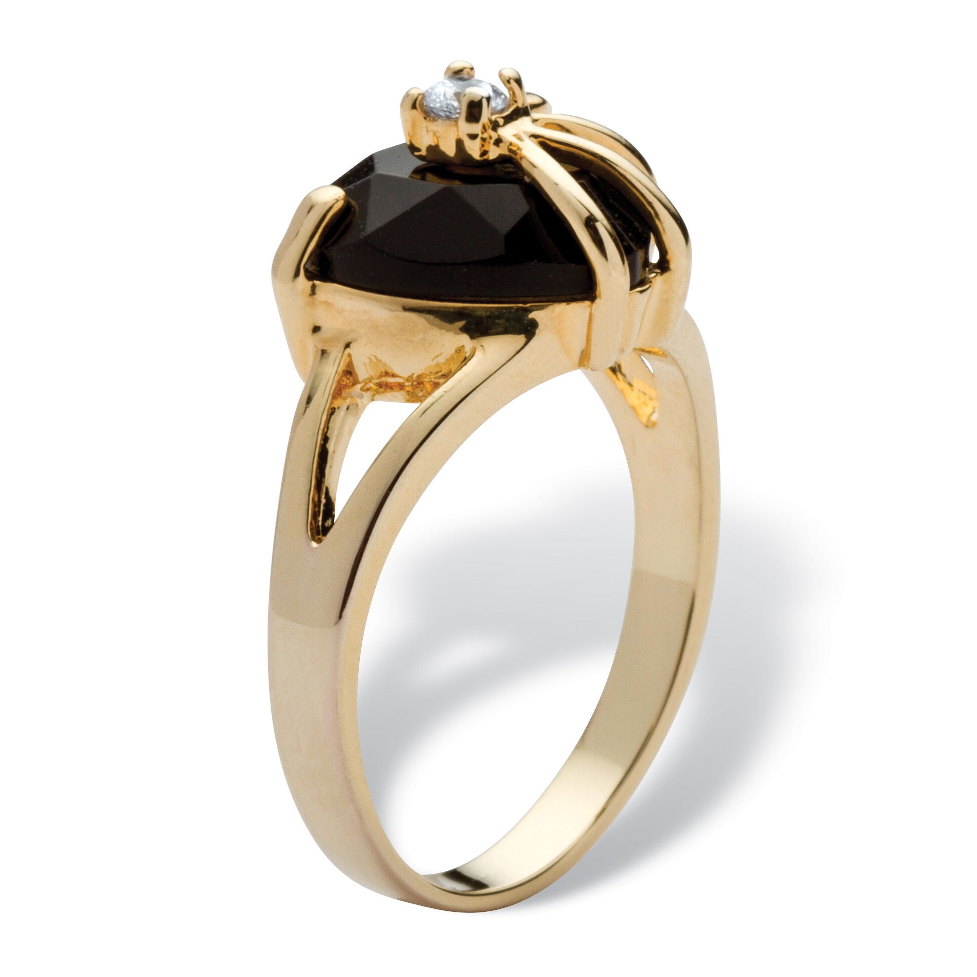 Heart-Shaped Genuine Onyx Cubic Zirconia Accent Gold-Plated Cocktail Ring, BLACK, on-hover image number 1