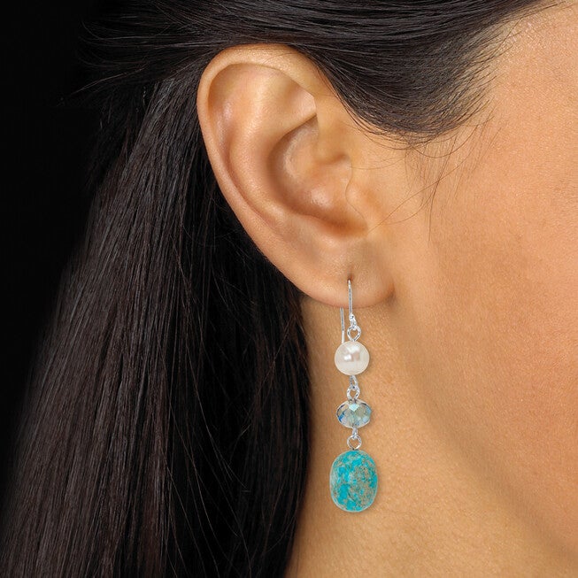 Genuine Blue Jasper and Cultured Freshwater Pearl Silvertone Jewelry Set, BLUE, alternate image number 3