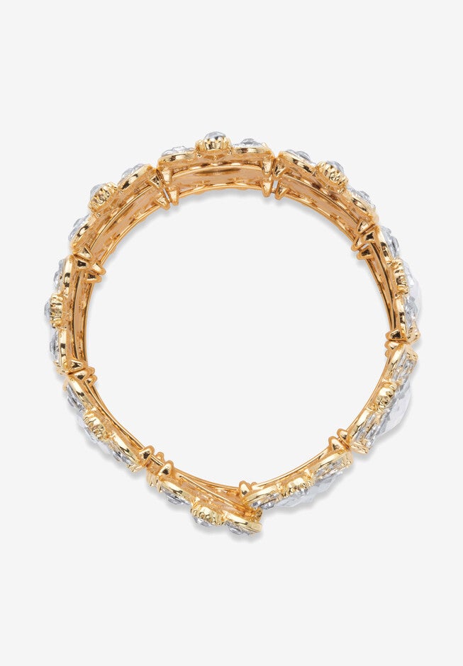 Goldtone Oval-Cut and Round Crystal Stretch Wide Cuff Bracelet, , on-hover image number null