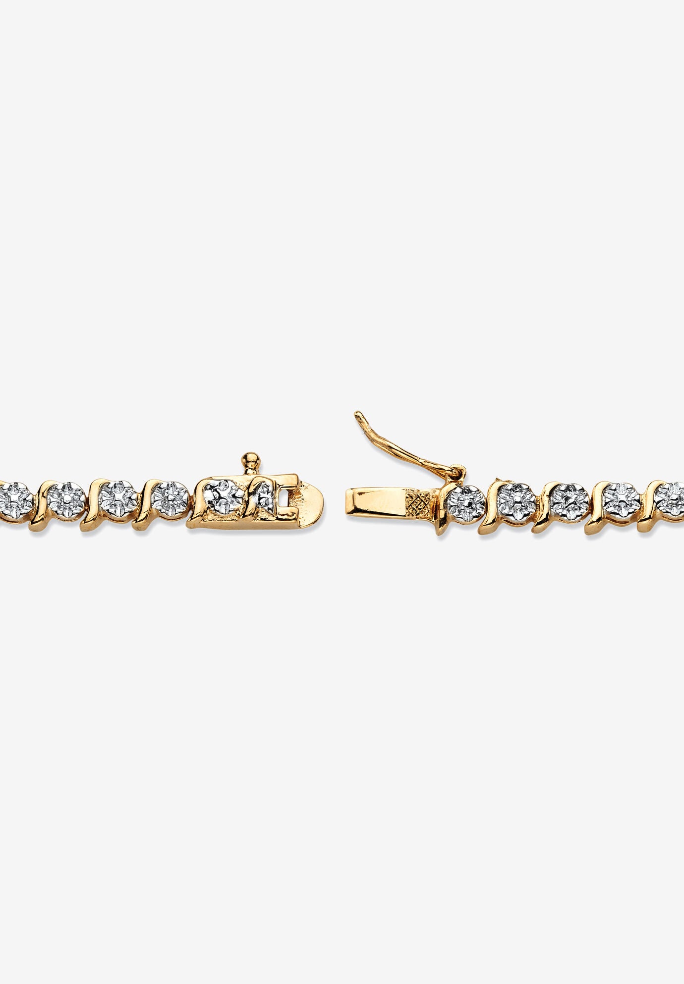 Round Diamond Accent S-Link Tennis Bracelet Yellow Gold-Plated 7.5 inches Jewelry, , on-hover image number 1