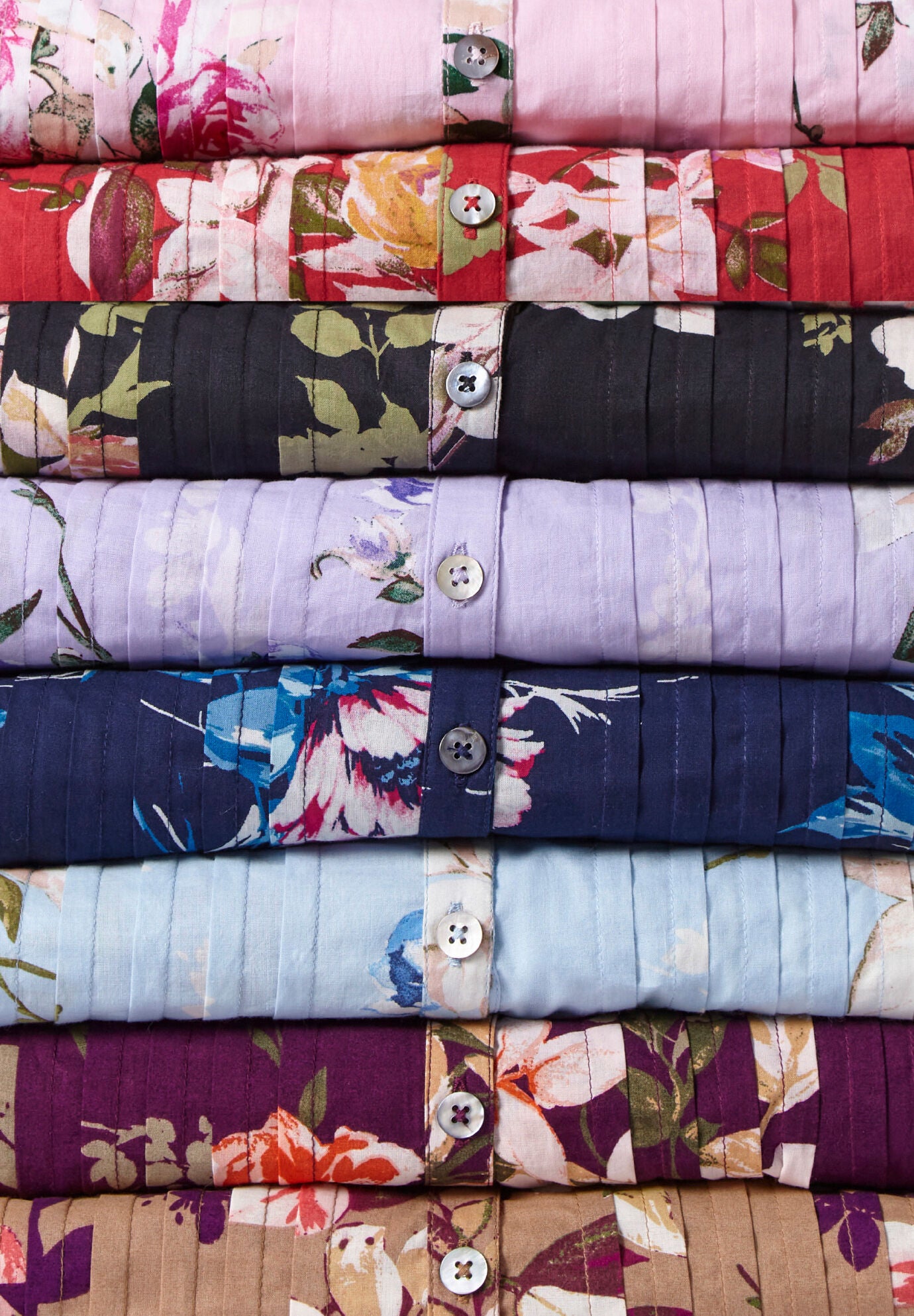 Plus Size Floral Y-Neck Pintuck Tunic &ndash; Adjustable Long Sleeve Button-Front, Relaxed Shirt Style, , alternate image number 5