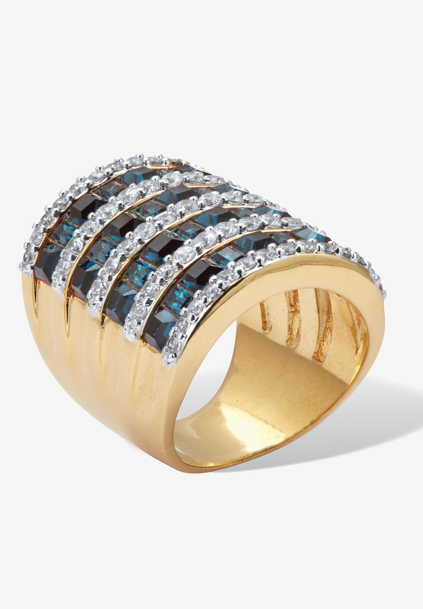 9.18 Cttw Gold-Plated Simulated Blue Sapphire And Cubic Zirconia Ring, , on-hover image number 1