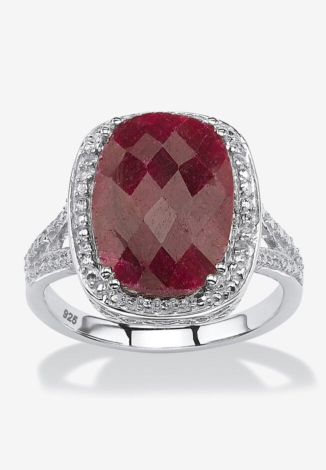 Sterling Silver Genuine Red Ruby Split Shank Filigree Ring, RUBY, hi-res image number null