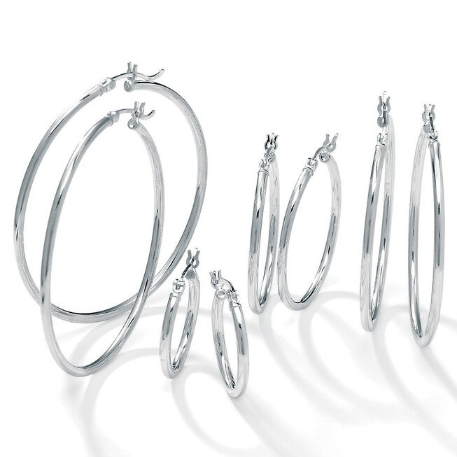 Polished .925 Sterling Silver Hoop Earrings 4-Pair Set (21mm, 31mm, 41mm, 48mm), SILVER, hi-res image number 0