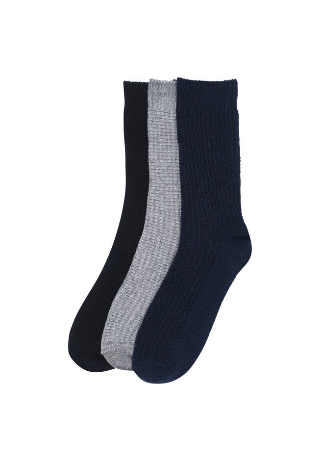 3 Pair Textured Wool Blend Socks, , on-hover image number null