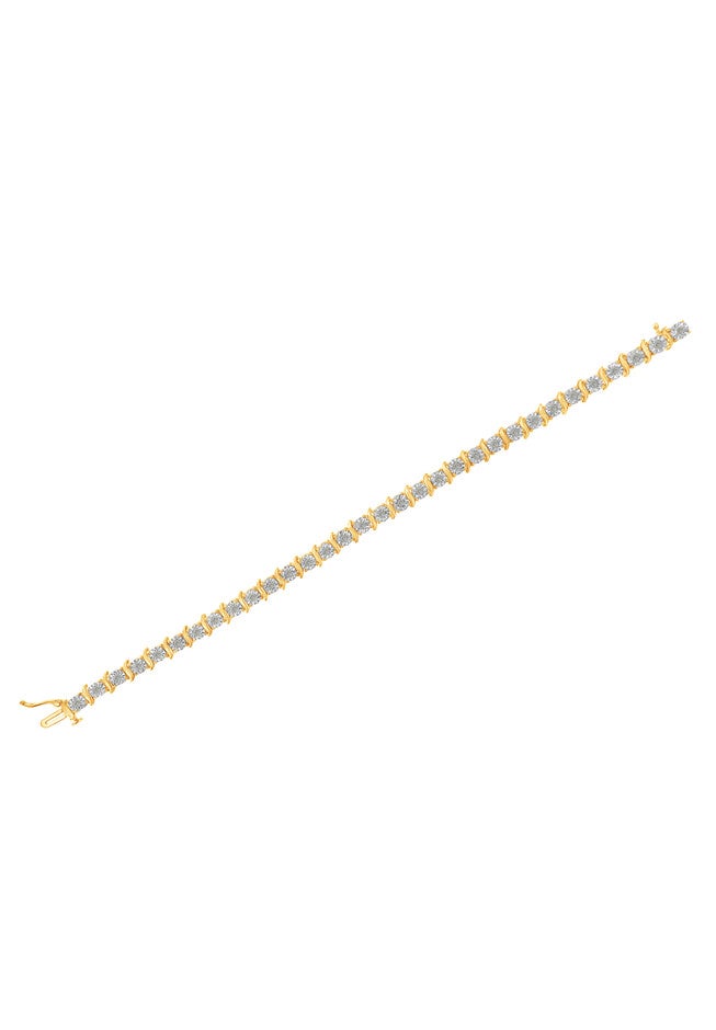 Yellow Gold Over Sterling Silver Diamond Scurve Link Miracleset Tennis Bracelet 7 inches, , alternate image number null