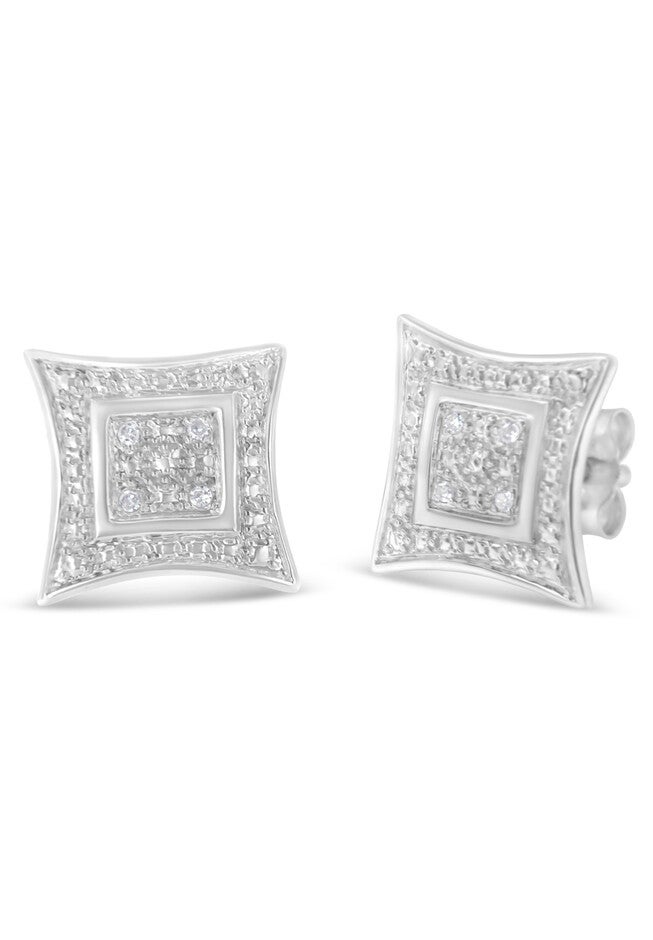 Sterling Silver Diamond Accented 4Stone Four Pointed Star Shaped Halostyle Stud Earrings, , alternate image number null