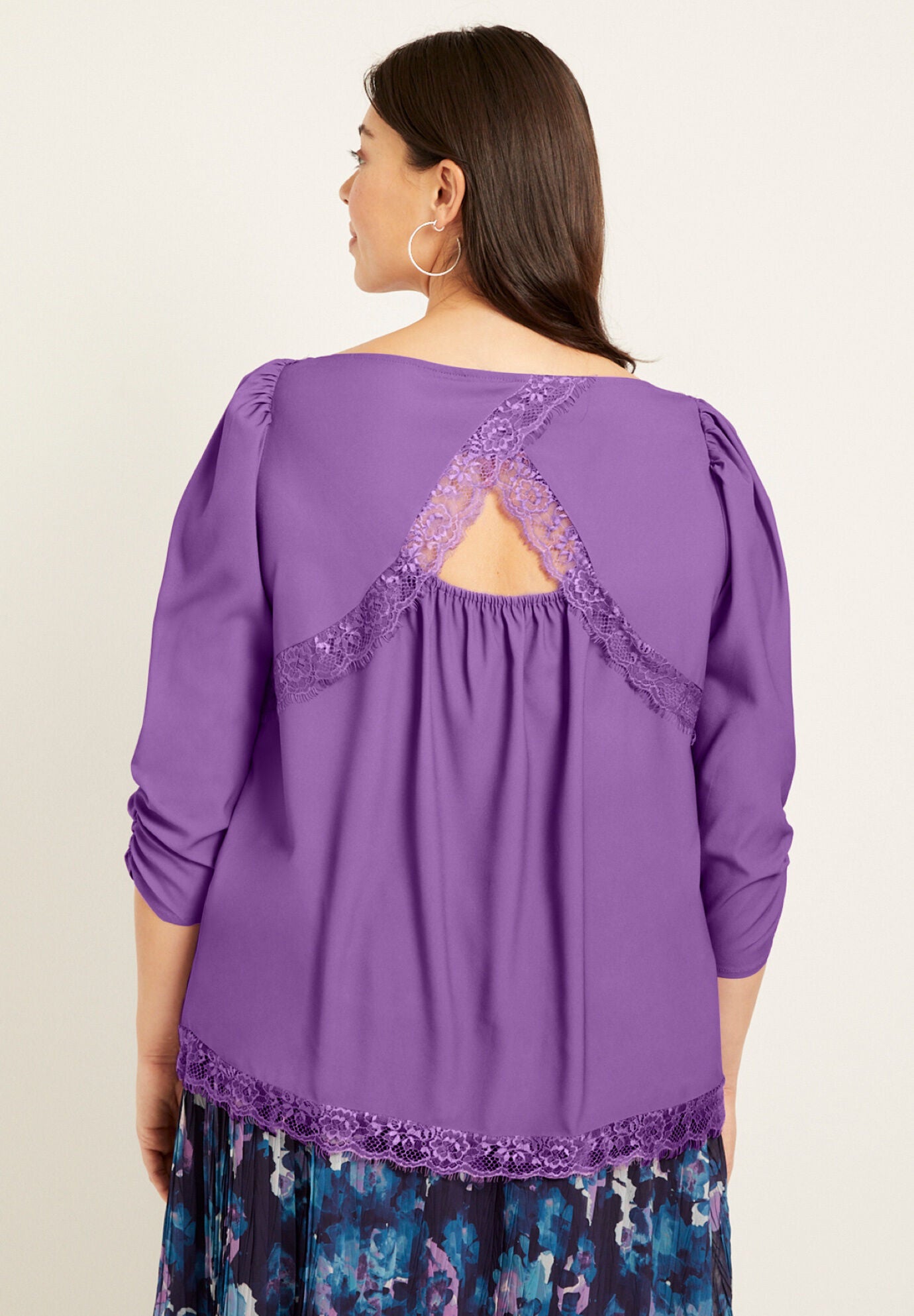 Eyelash-Lace-Trim Boatneck Top, , on-hover image number 1
