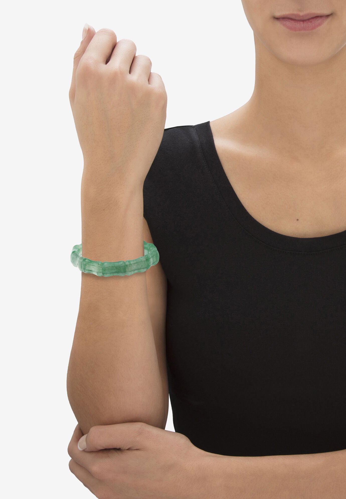 Genuine Green Jade Bamboo Style Stretch Bracelet, , alternate image number 2