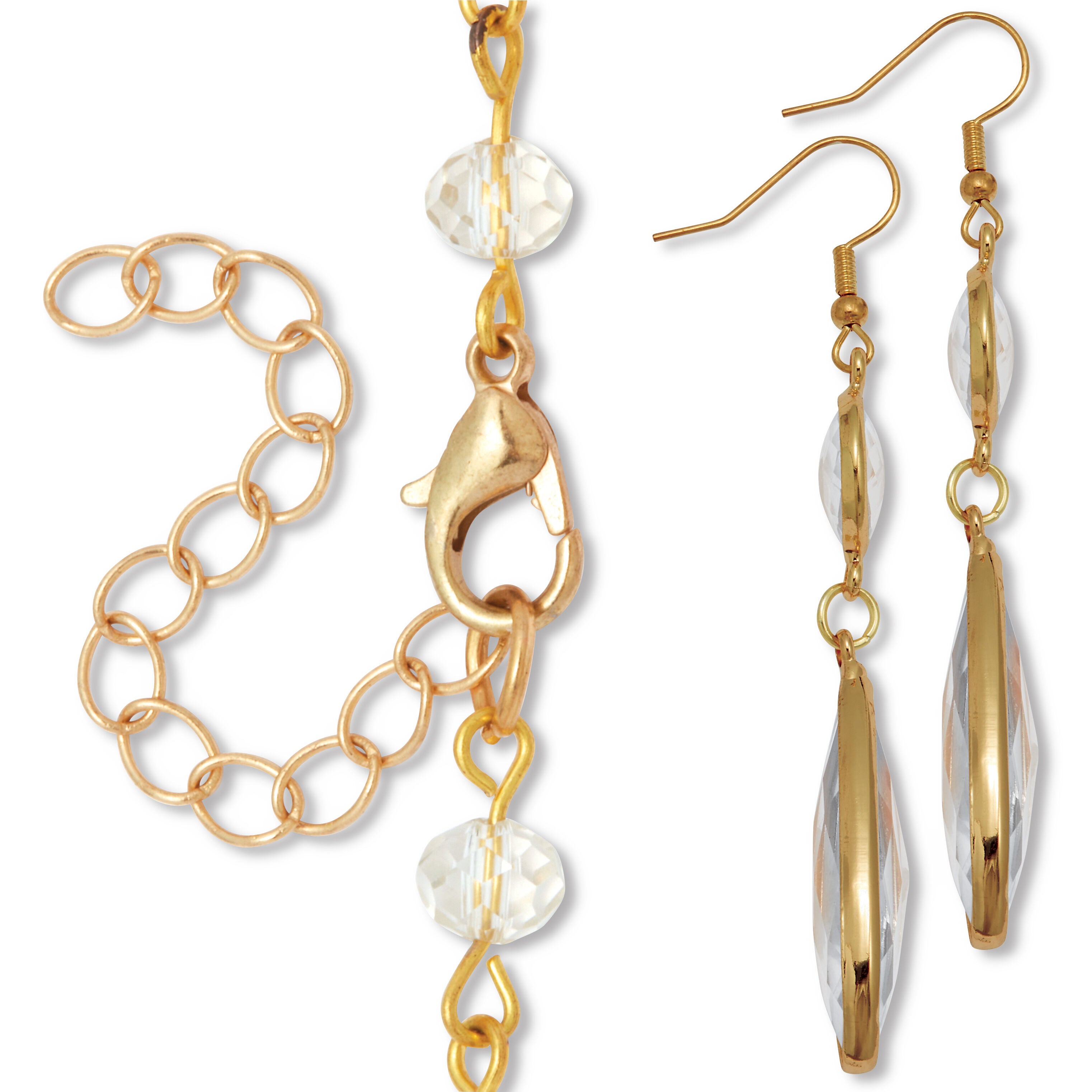 Crystal Goldtone Vintage-Inspired Necklace and Earring Set, WHITE, on-hover image number 1