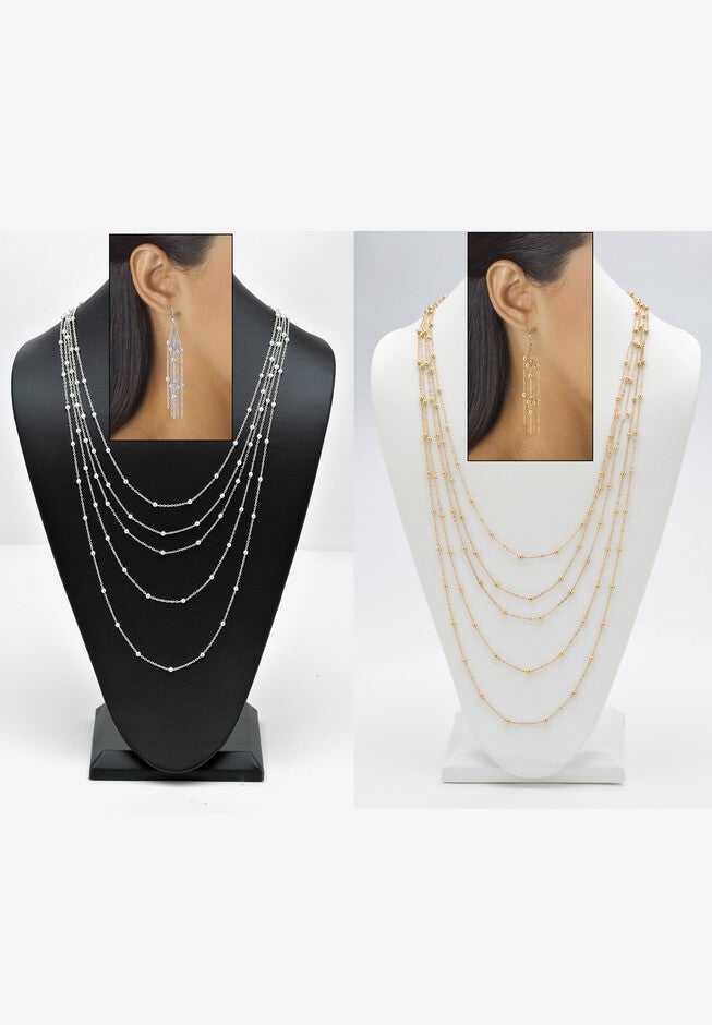 Waterfall Necklace Set, GOLD, hi-res image number 0