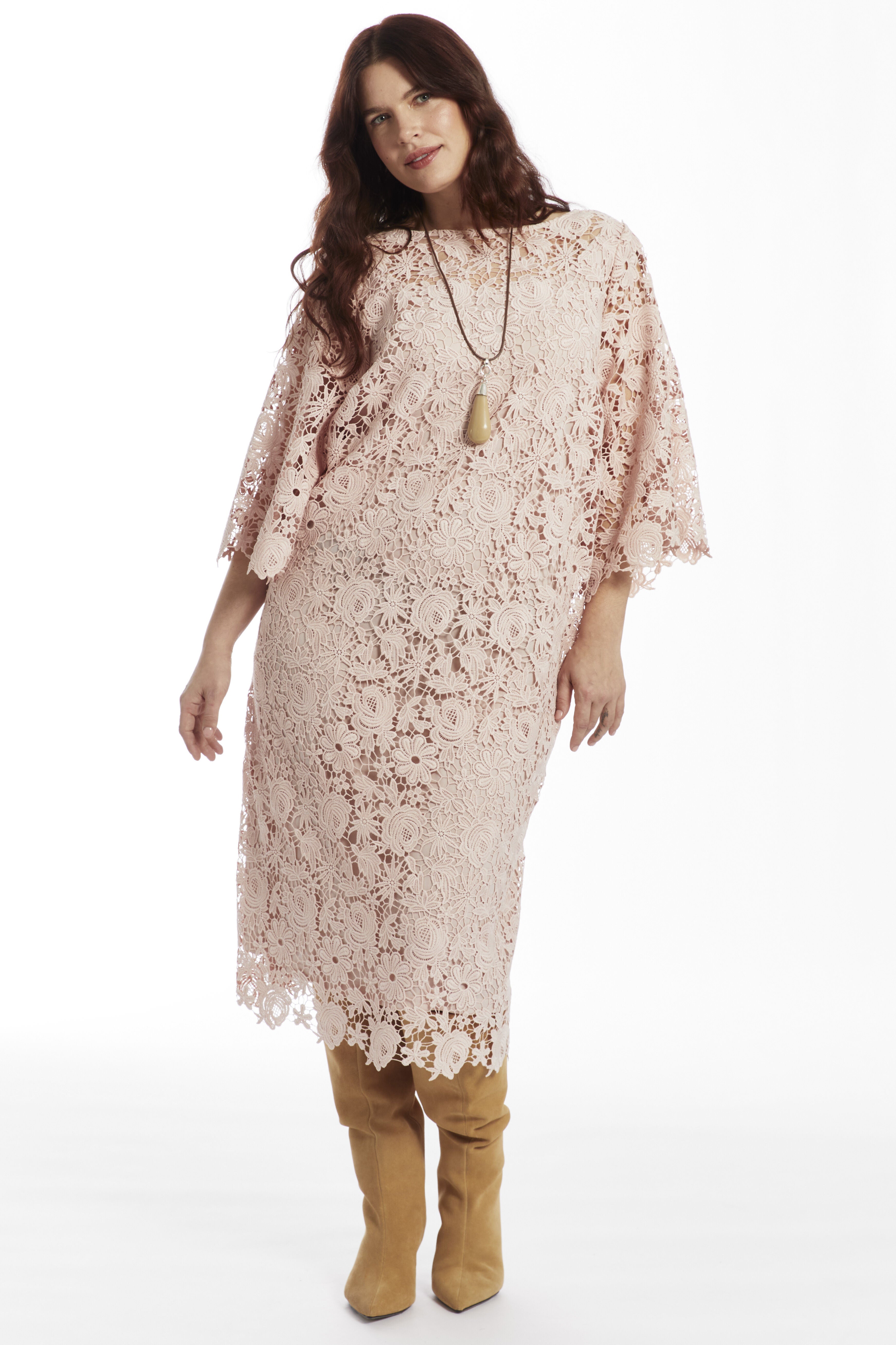 Bell-Sleeve Lace Midi Dress, SEPIA ROSE, hi-res image number 0