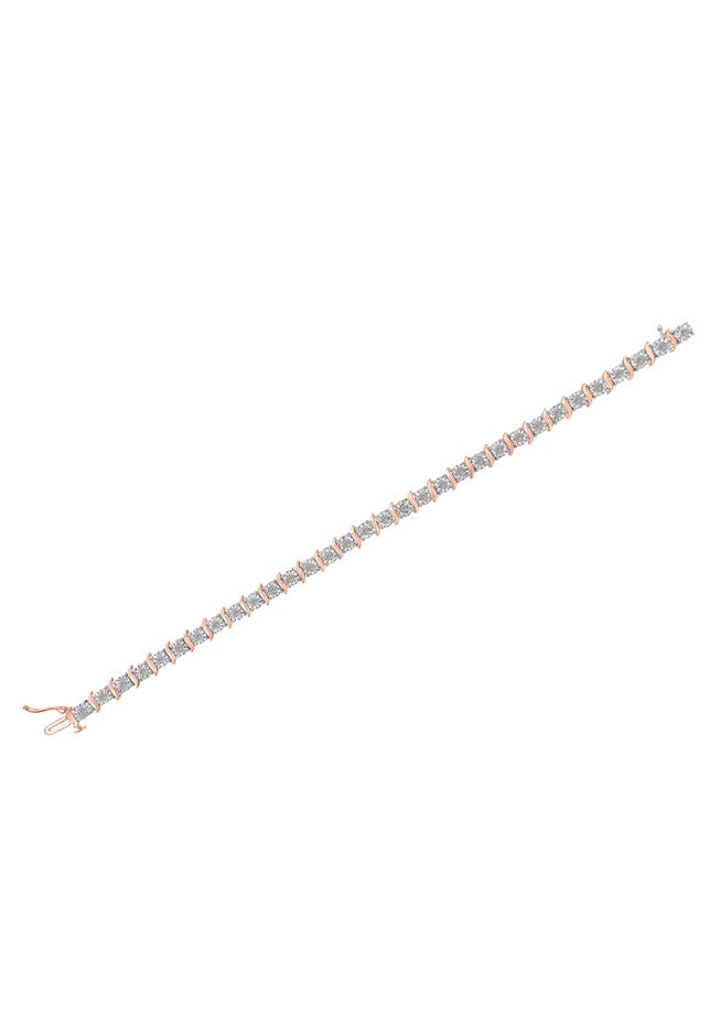 Two Tone Rose Gold Over Sterling Silver Diamond Scurve Link Miracleset Tennis Bracelet 8 inches, , alternate image number null