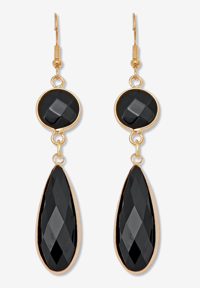Black Crystal Goldtone Drop Earrings, 53X12Mm, BLACK, hi-res image number null