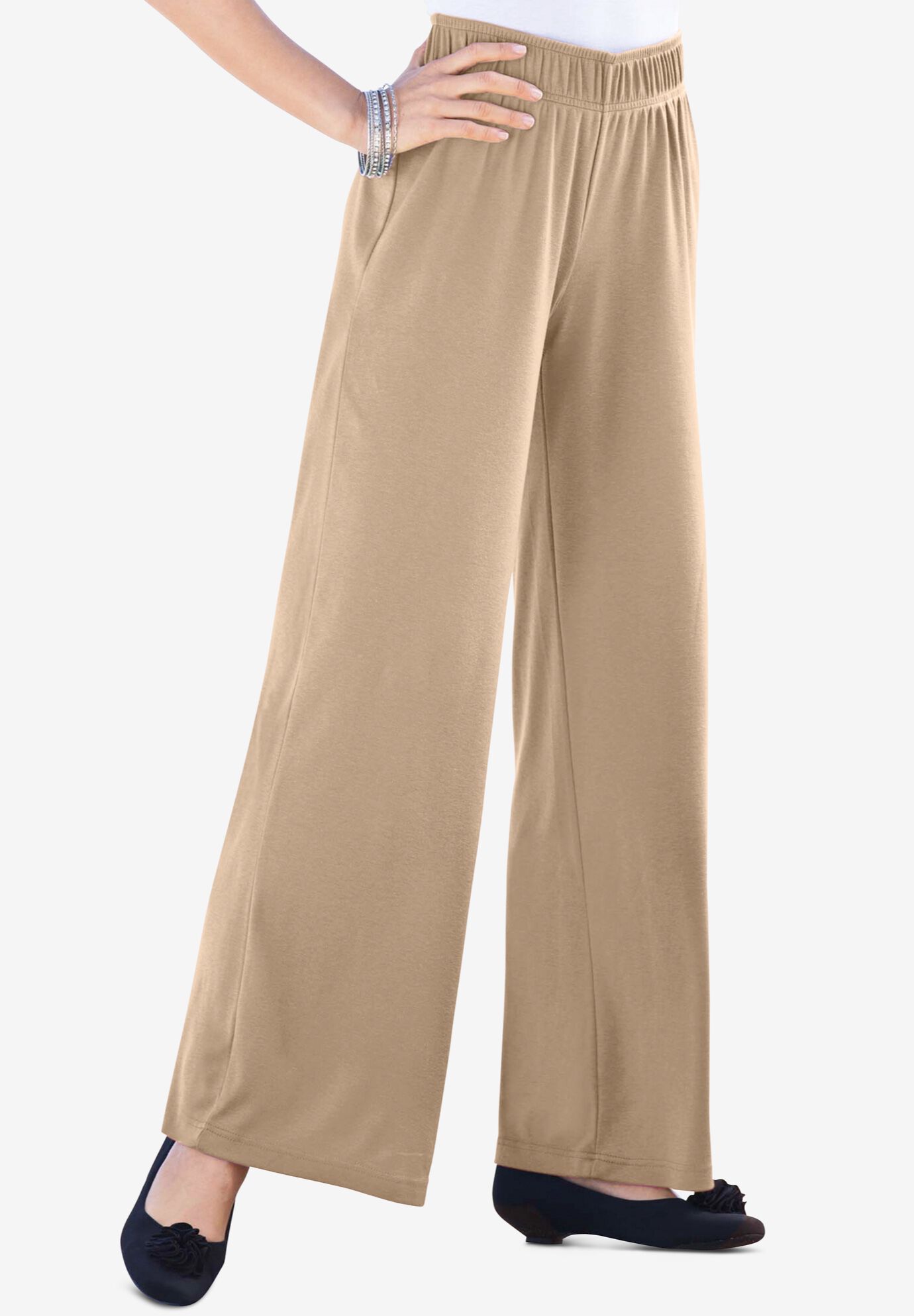 Plus Size Pull-On Wide Leg Soft Knit Pant
