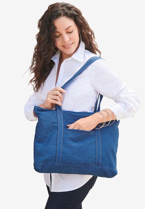 Two-Piece Denim Tote, DARK WASH, hi-res image number null