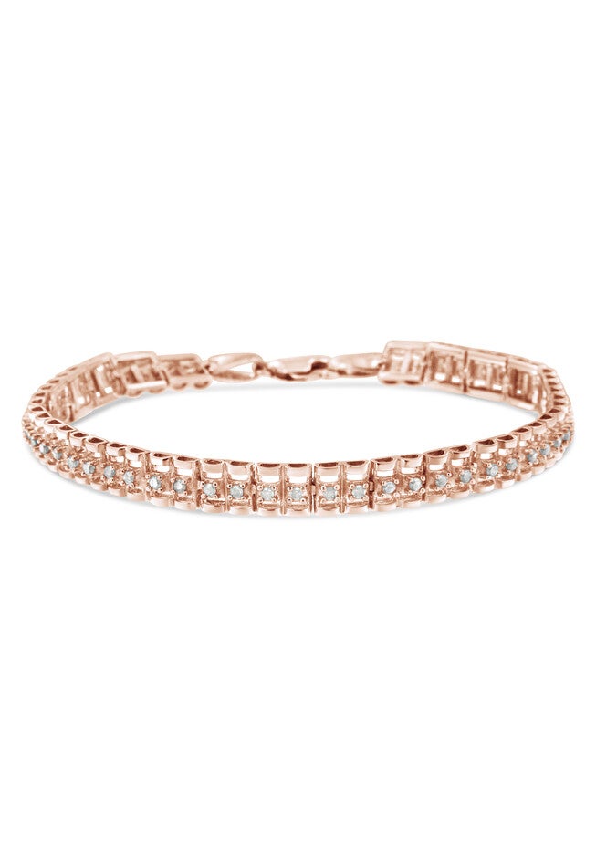 Rose Gold Plated Sterling Silver 2.0 Cttw Diamond Doublelink Tennis Bracelet, , on-hover image number null