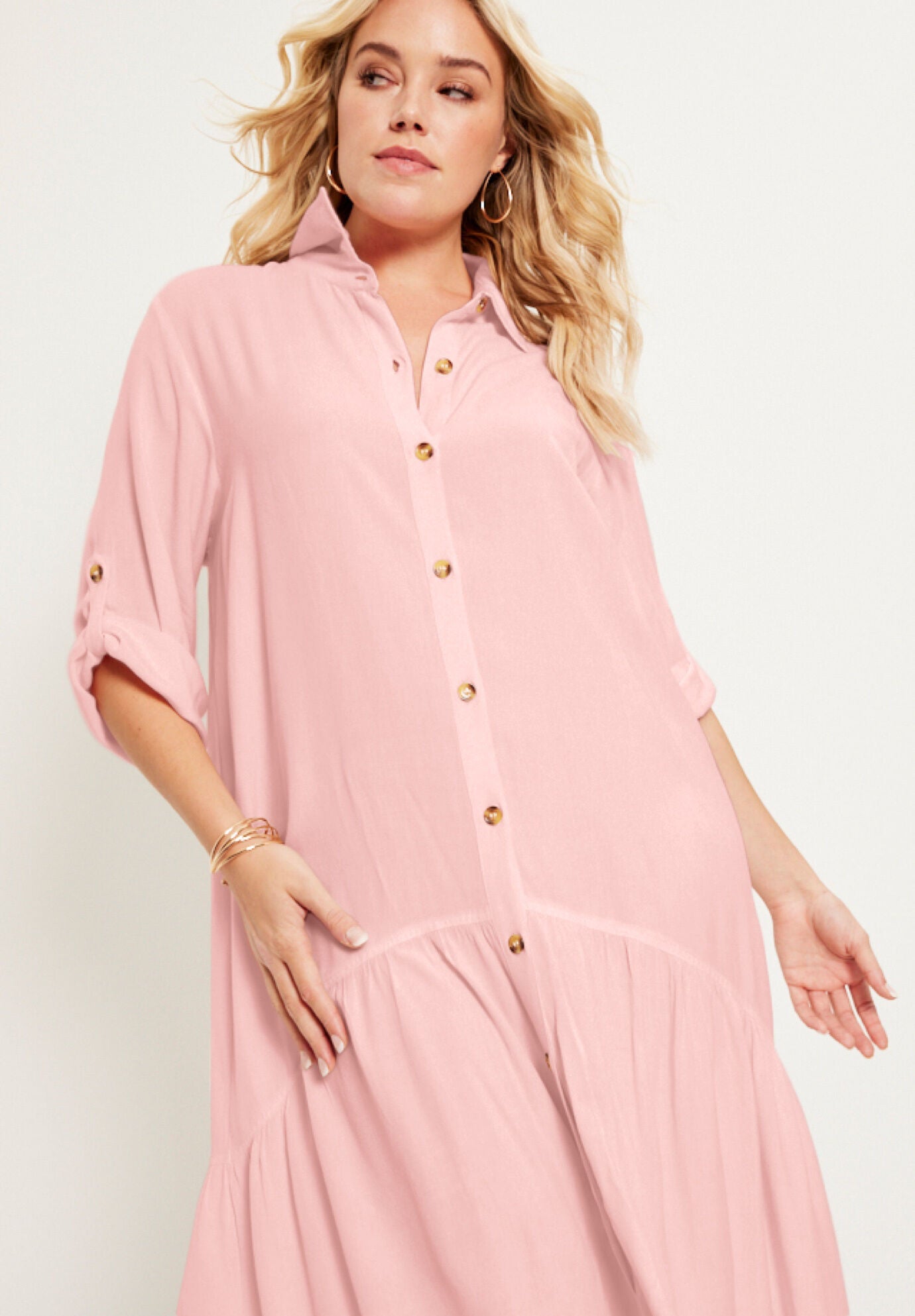 Ruffled Shirt Dress, , alternate image number 3