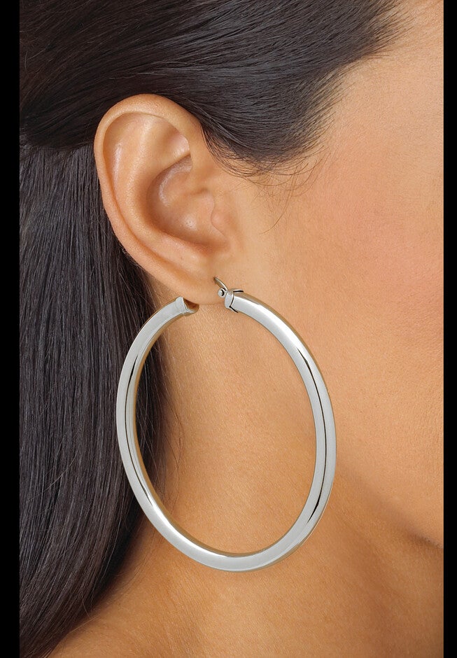 Stainless Steel Tubular Lightweight Hoop Earrings (62mm), , alternate image number 2