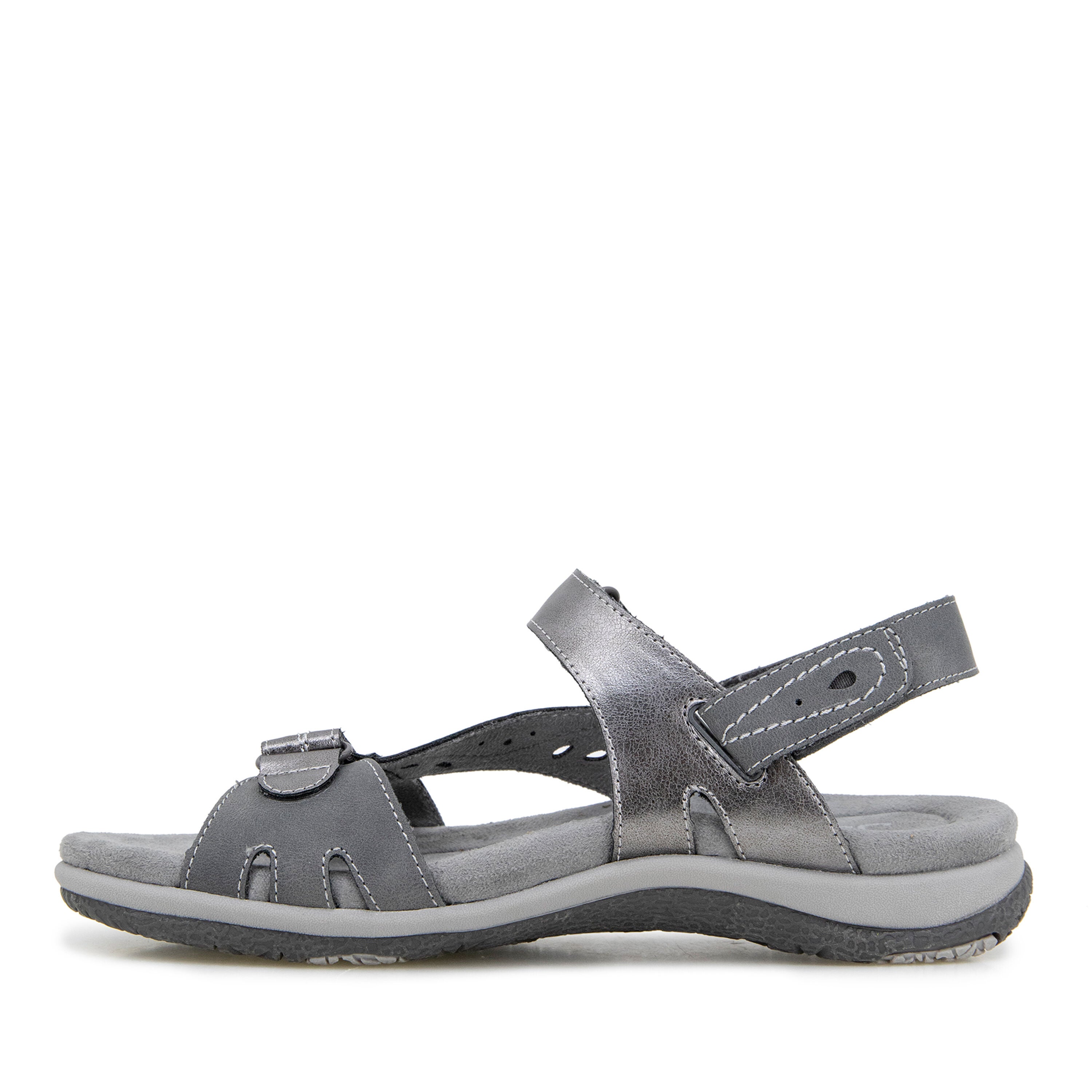 Stephie Vegan Hook and Loop Flat Sandal, CHARCOAL GUNMETAL, alternate image number 3