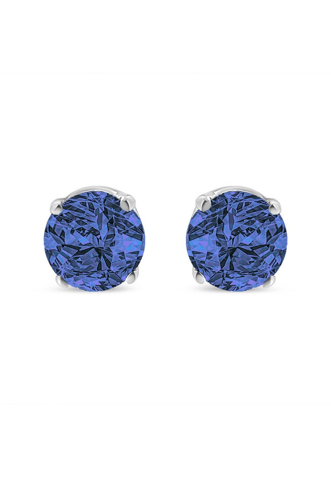 Sterling Silver Round Brilliantcut Blue Diamond Classic 4Prong Stud Earrings, , on-hover image number 1