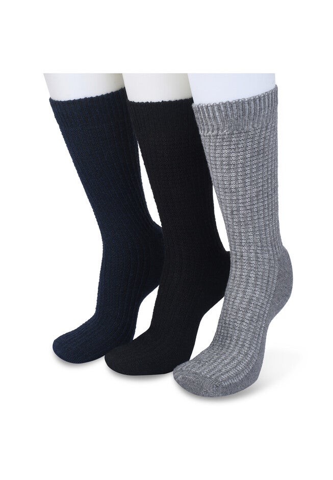 3 Pair Textured Wool Blend Socks, BLACK GREY NAVY, hi-res image number null