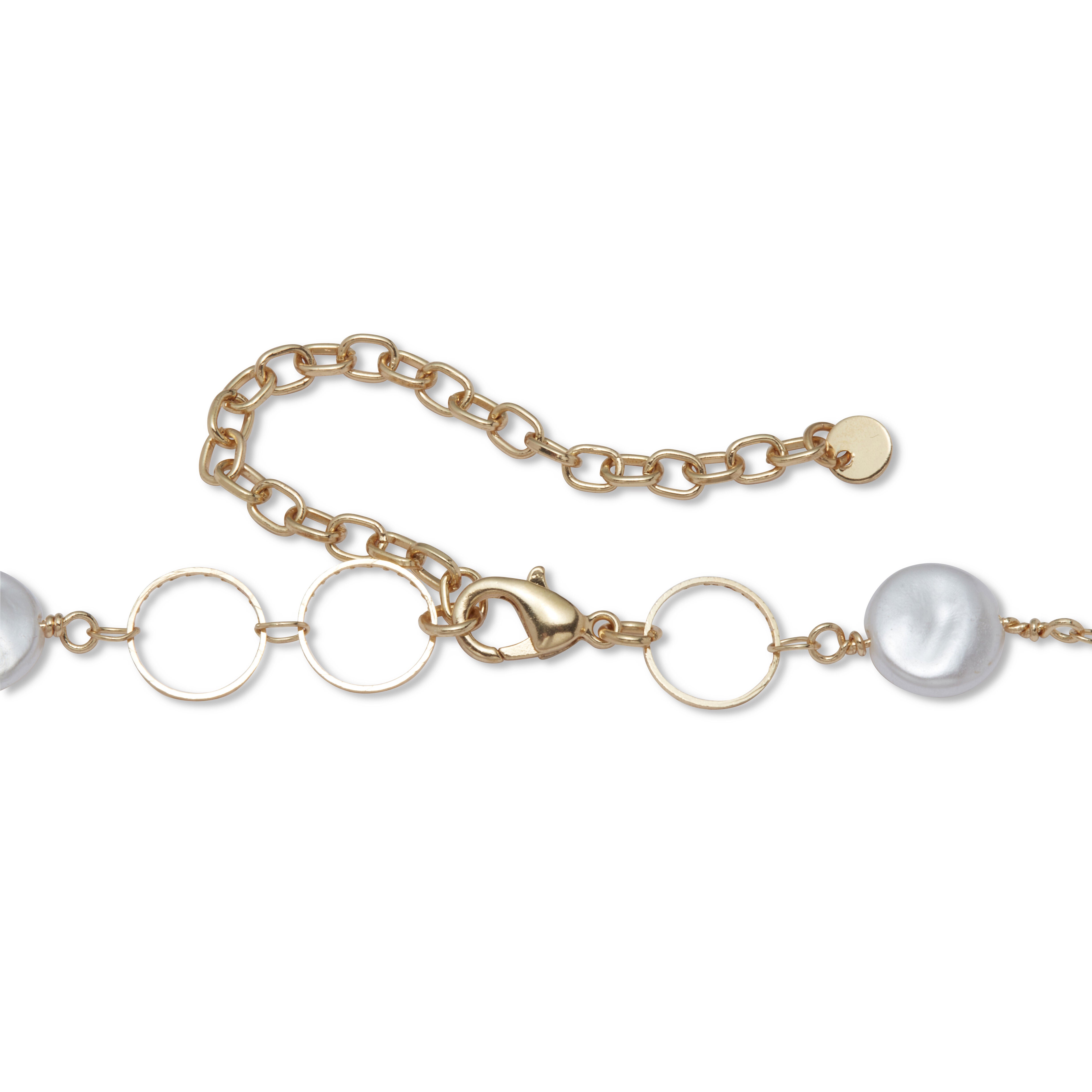 Round Genuine Mother of Pearl Hammered Goldtone Endless Necklace, 40 inches, WHITE, on-hover image number 1