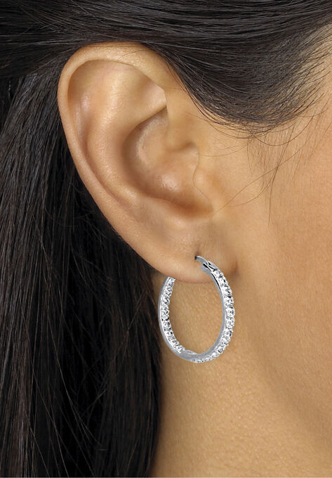 Platinum over Sterling Silver Genuine Diamond Hoop Earrings, , alternate image number null