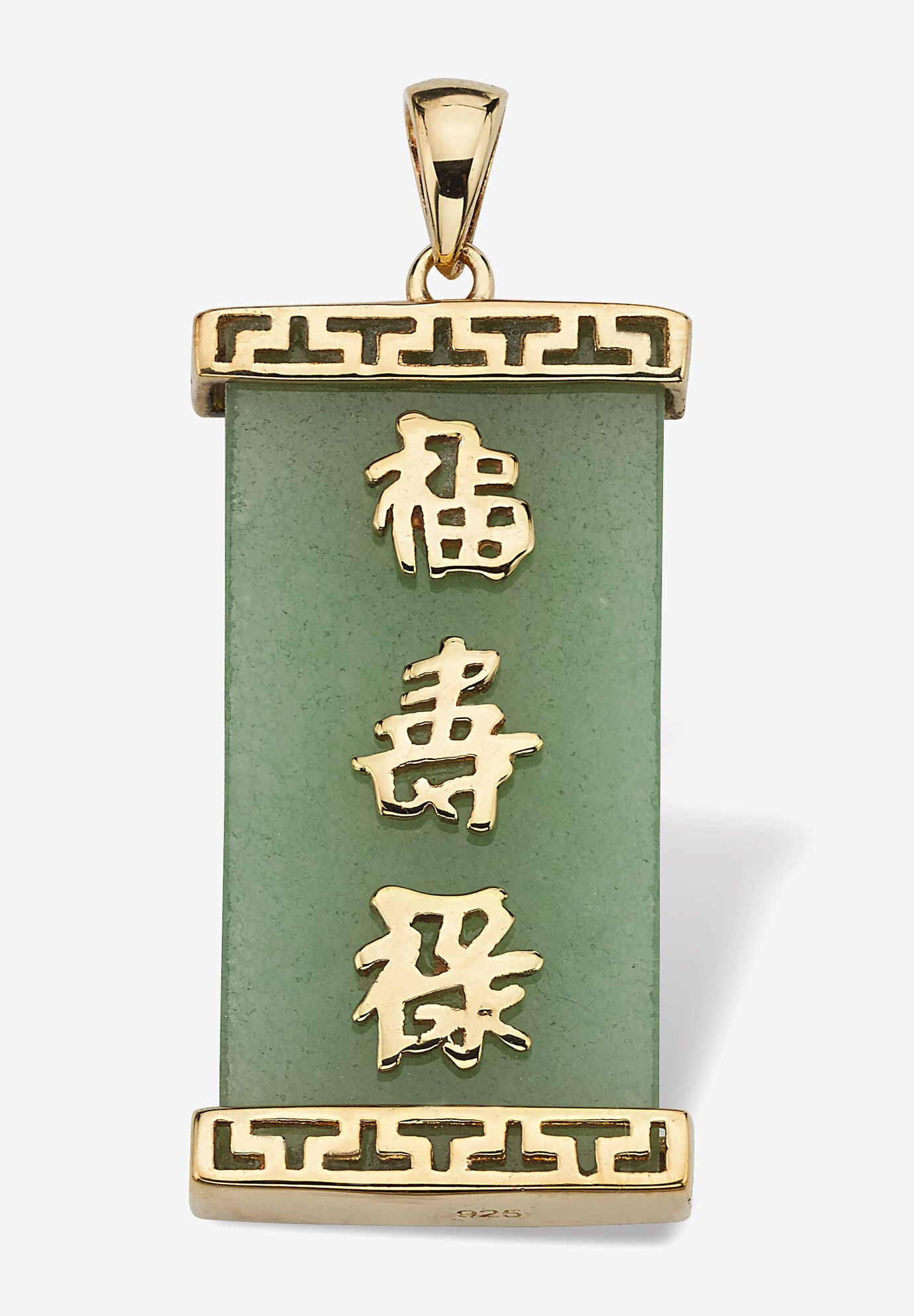 Yellow Gold Plated Silver Good Luck, Prosperity & Long Life Pendant , Jade Jewelry, JADE, hi-res image number 0