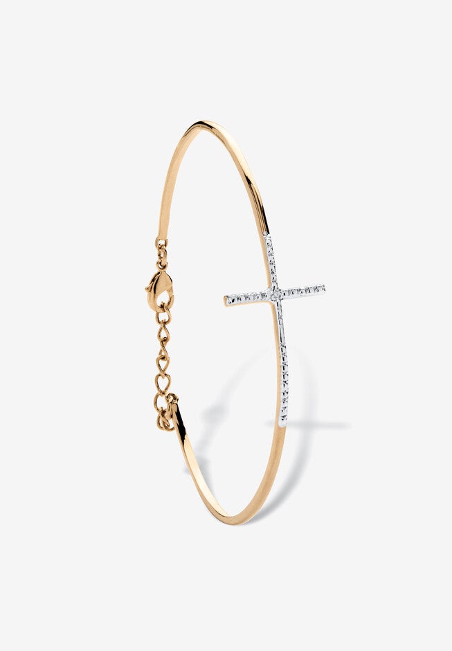 Pave Diamond Accent Horizontal Cross Bracelet 18K Gold-Plated, DIAMOND, hi-res image number null