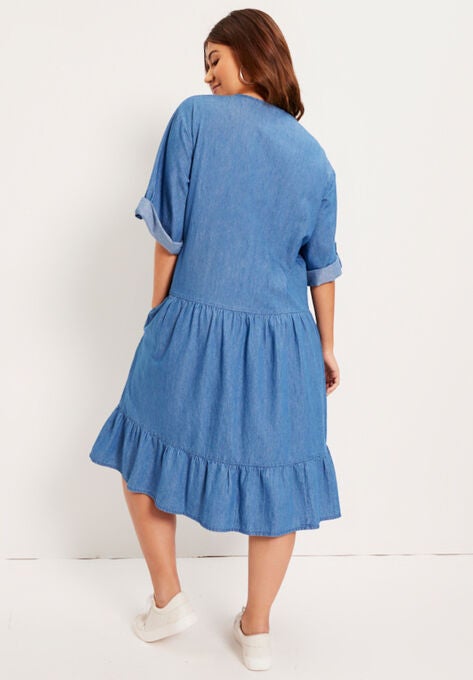 Ruffled Denim Dress, , on-hover image number null
