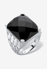 Sterling Silver Natural Black Onyx Checkerboard Cut Ring, , alternate image number null