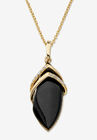 Yellow Gold-Plated Marquise Shaped Onyx And Cubic Zirconia Pendant Jewelry, ONYX, hi-res image number null