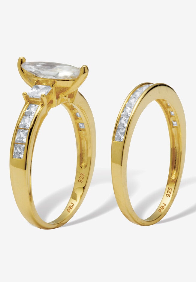 2.34 Tcw Marquise Cubic Zirconia Bridal Ring Set, , on-hover image number null