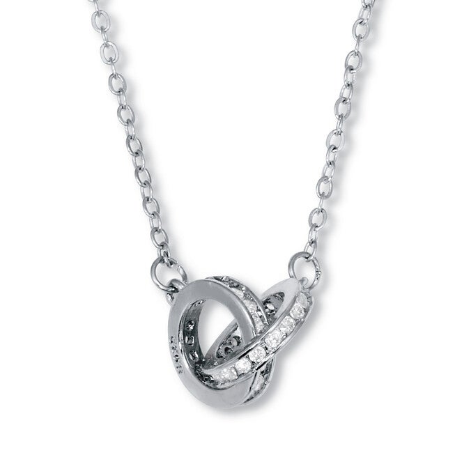 Round Crystal Silvertone Interlocking Circle Necklace 16 to 18-inch, WHITE, hi-res image number null