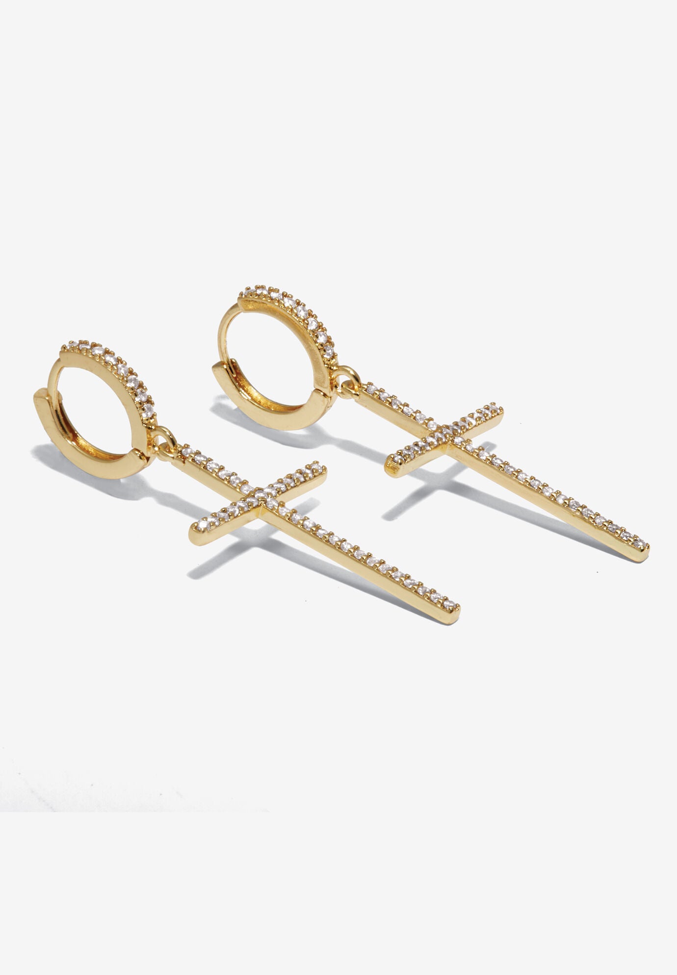Crystal Cross Goldtone Drop Earrings, 42X18Mm, , on-hover image number 1