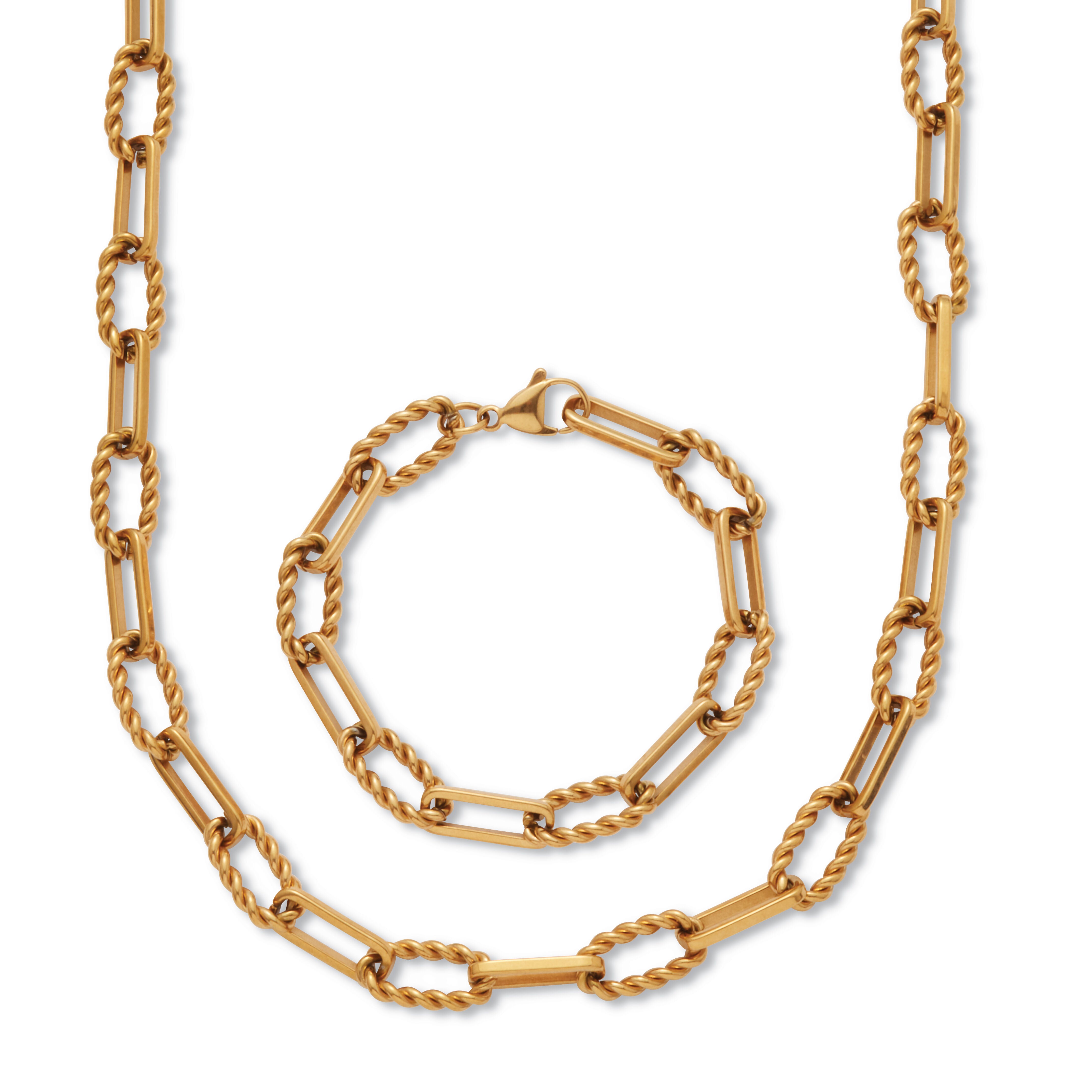 Necklace and Bracelet Gold Ion-Plated Stainless Steel Chain Jewelry Set, YELLOW, hi-res image number 0